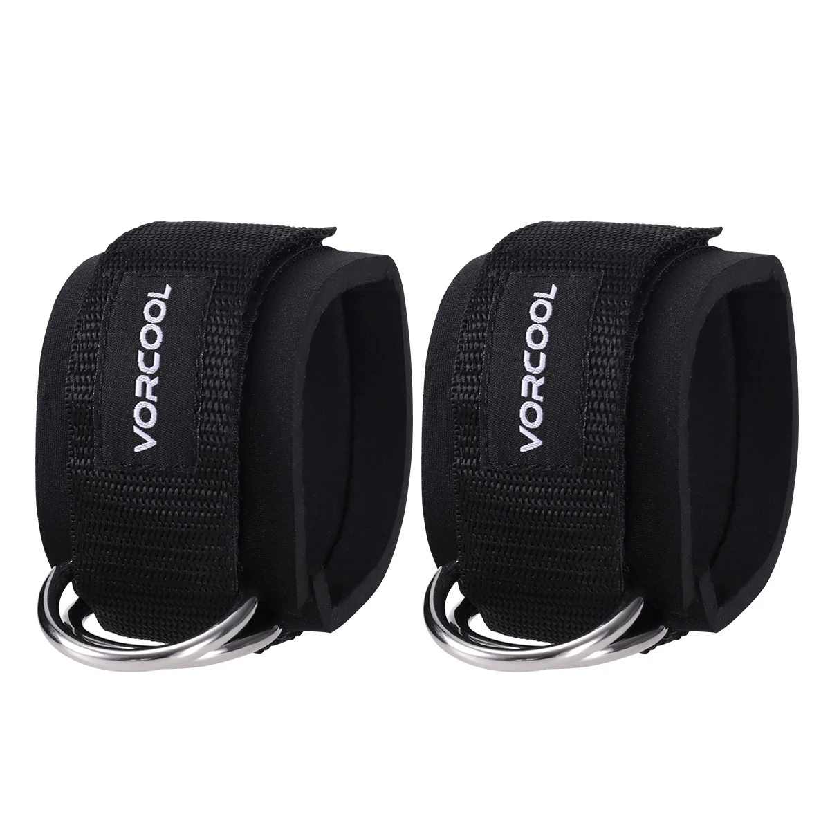 VORCOOL Black 2pcs Ankle Straps Padded D-ring Ankle Cuffs for Gym Workouts Cable Machines Leg Exercises with Carry Bags