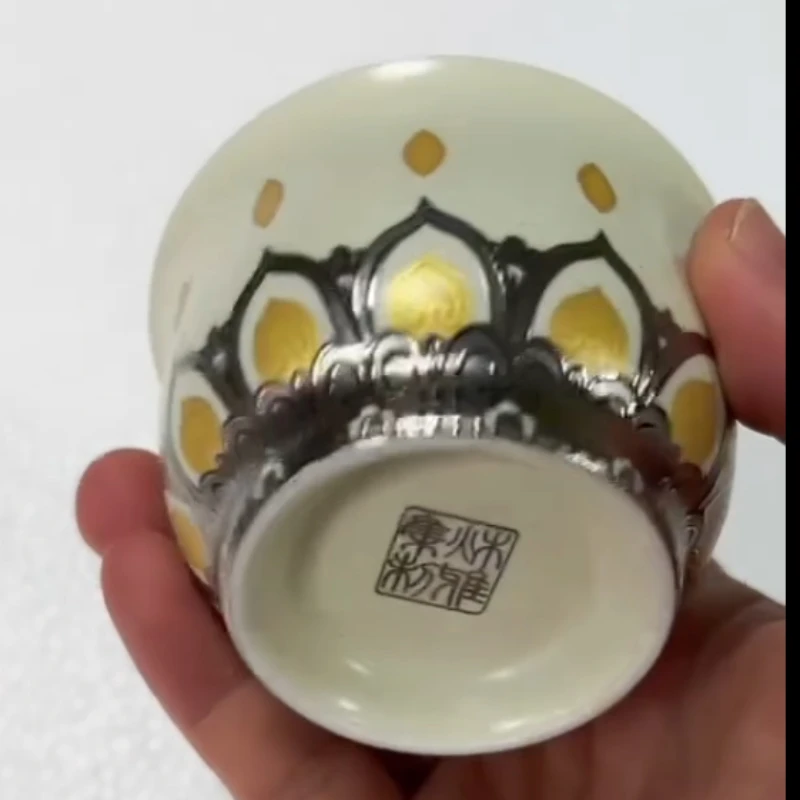 Dunhuang 도금 세라믹 찻잔, 휴대용 개인 싱글 컵, 전통 차 세트, 블루 앤 화이트 도자기 찻잔, 100ml, 1 개