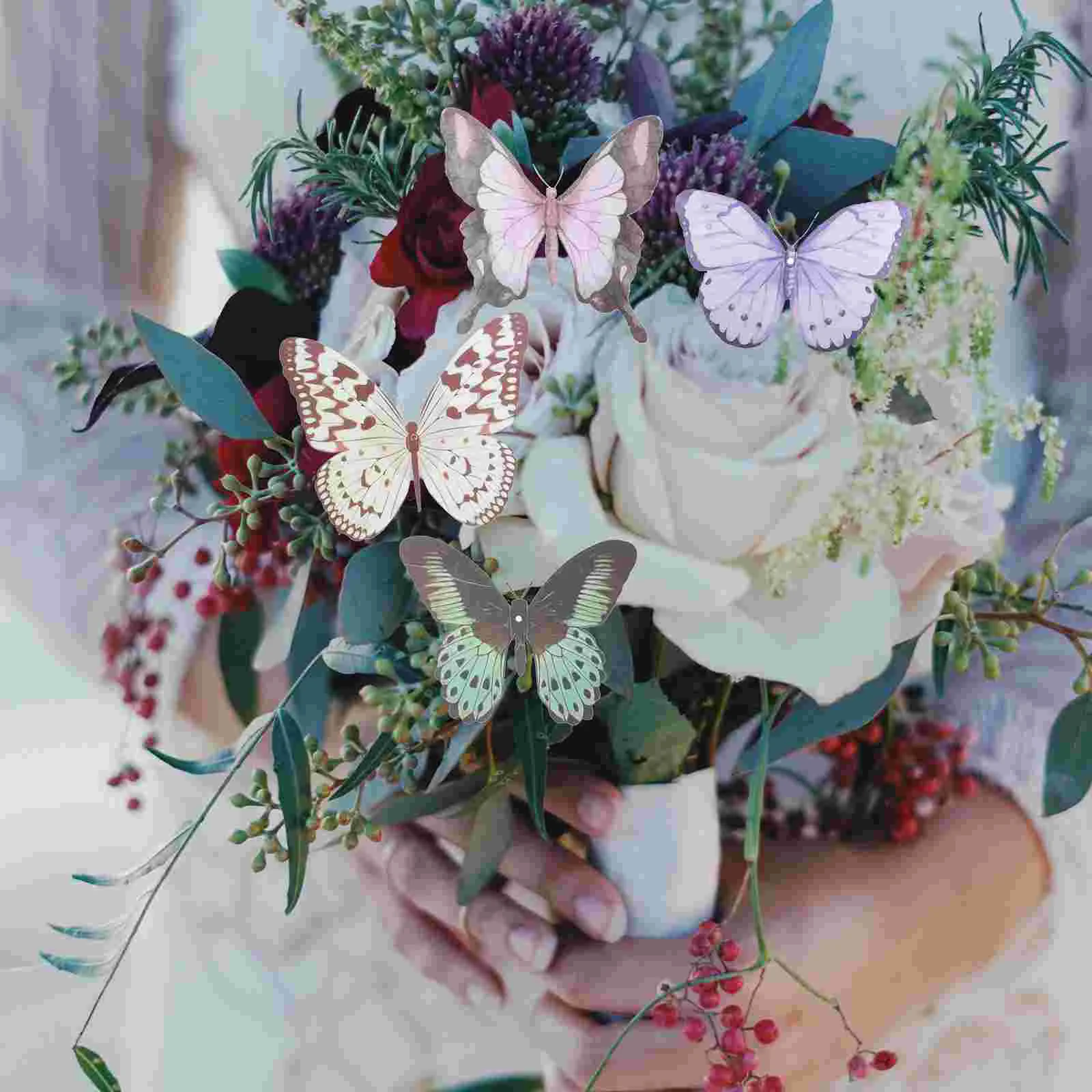 

32 Pcs Decorate Butterfly Decoration Material Flower Shop Card Stereo Decors Window Butterflies for DIY Decorative Bouquet