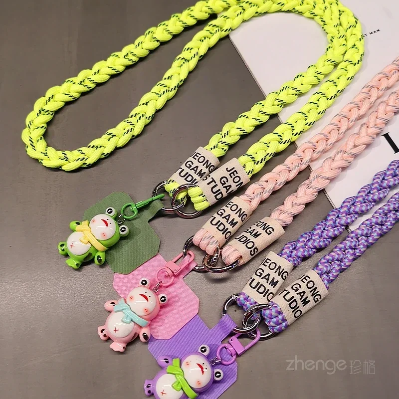 Crossbody Three-strand Ponytail Mobile Phone Lanyard Hanging Neck Strap Mobile Phone Shell Universal Cartoon Frog Small Pendant