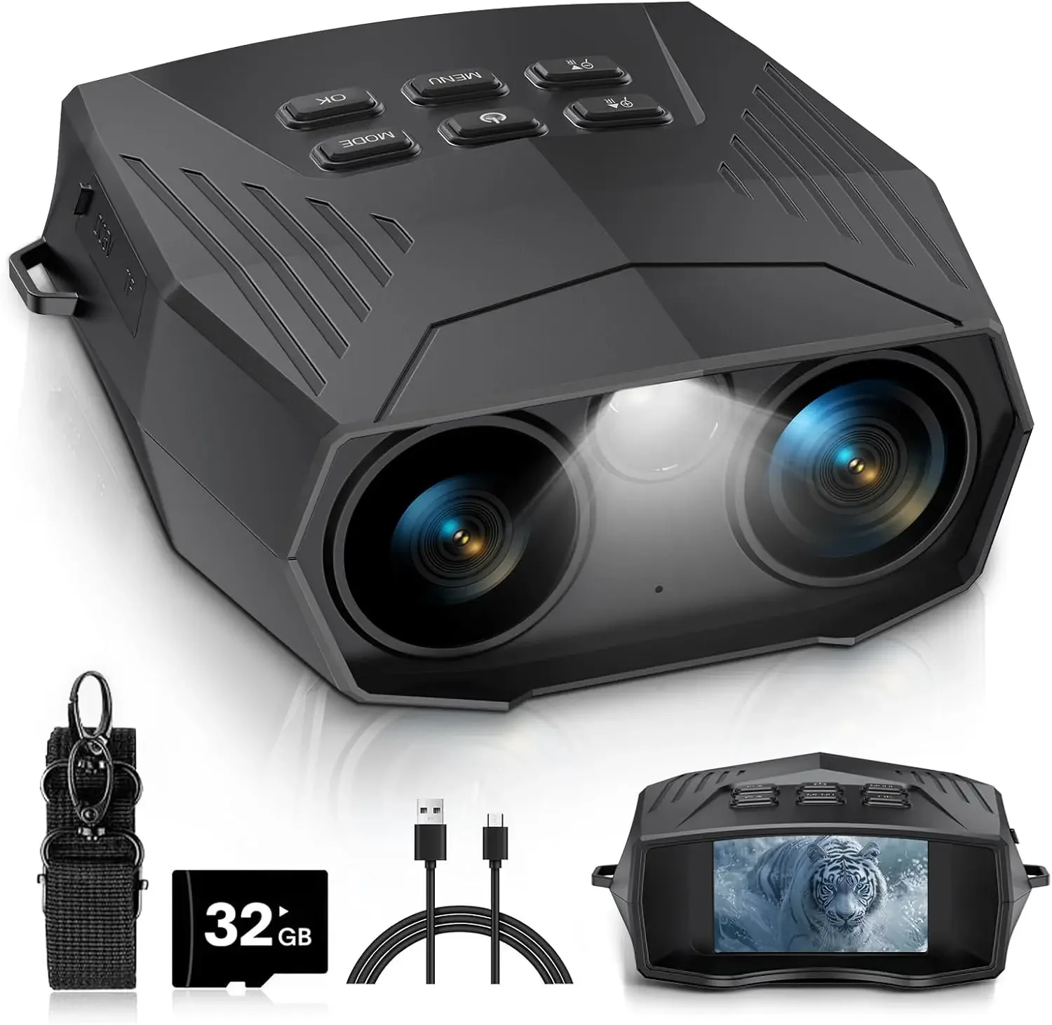 Night Vision Goggles - 5K Night Vision Binoculars for Adults, 3'' HD Screen and 32GB TF Card for Photos and Videos