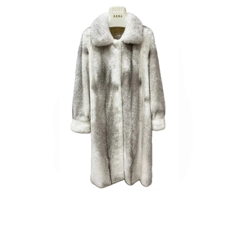 Vera pelliccia di visone di importazione della danimarca naturale donna X-LONG argento blu croce colore belle donne inverno cappotto spesso e caldo