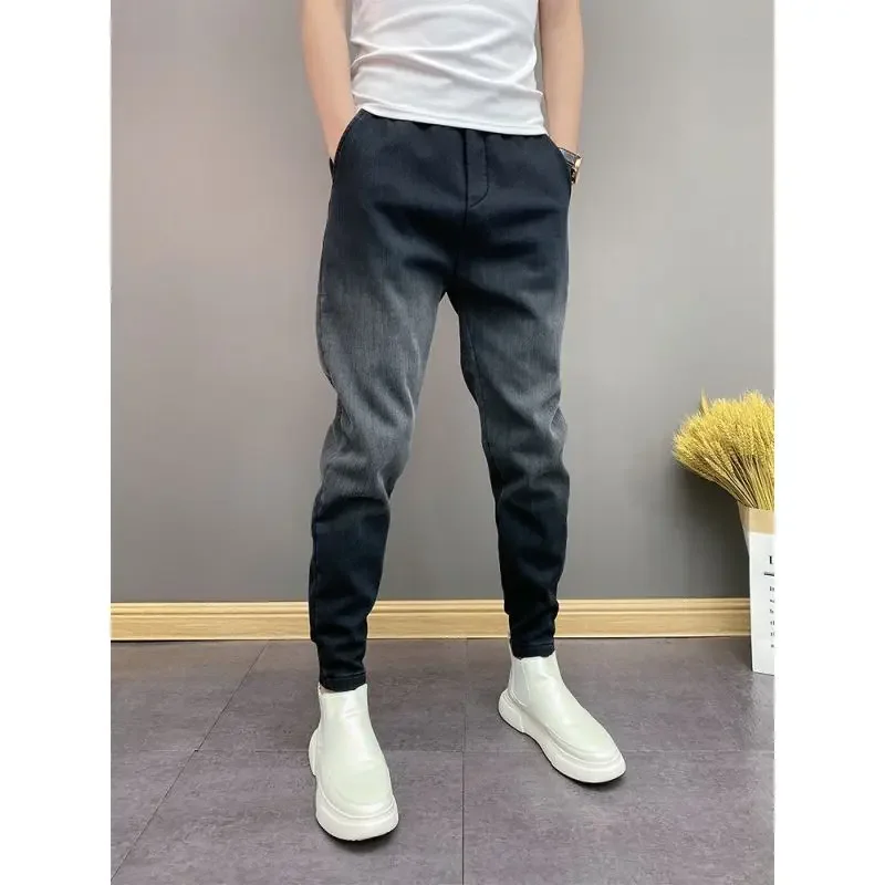 2024 Autumn Winter Men\'s Casual Jeans Fashion Thickened All-match Korean Denim Pants High Quality Designer Male Trousers