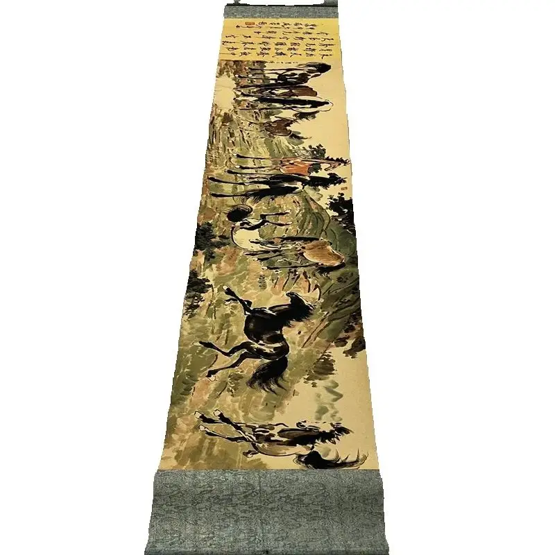 

China Ancient Picture Paper,Animal Painting,Xu Beihong's Ten Horses Picture, Long Scroll Painting