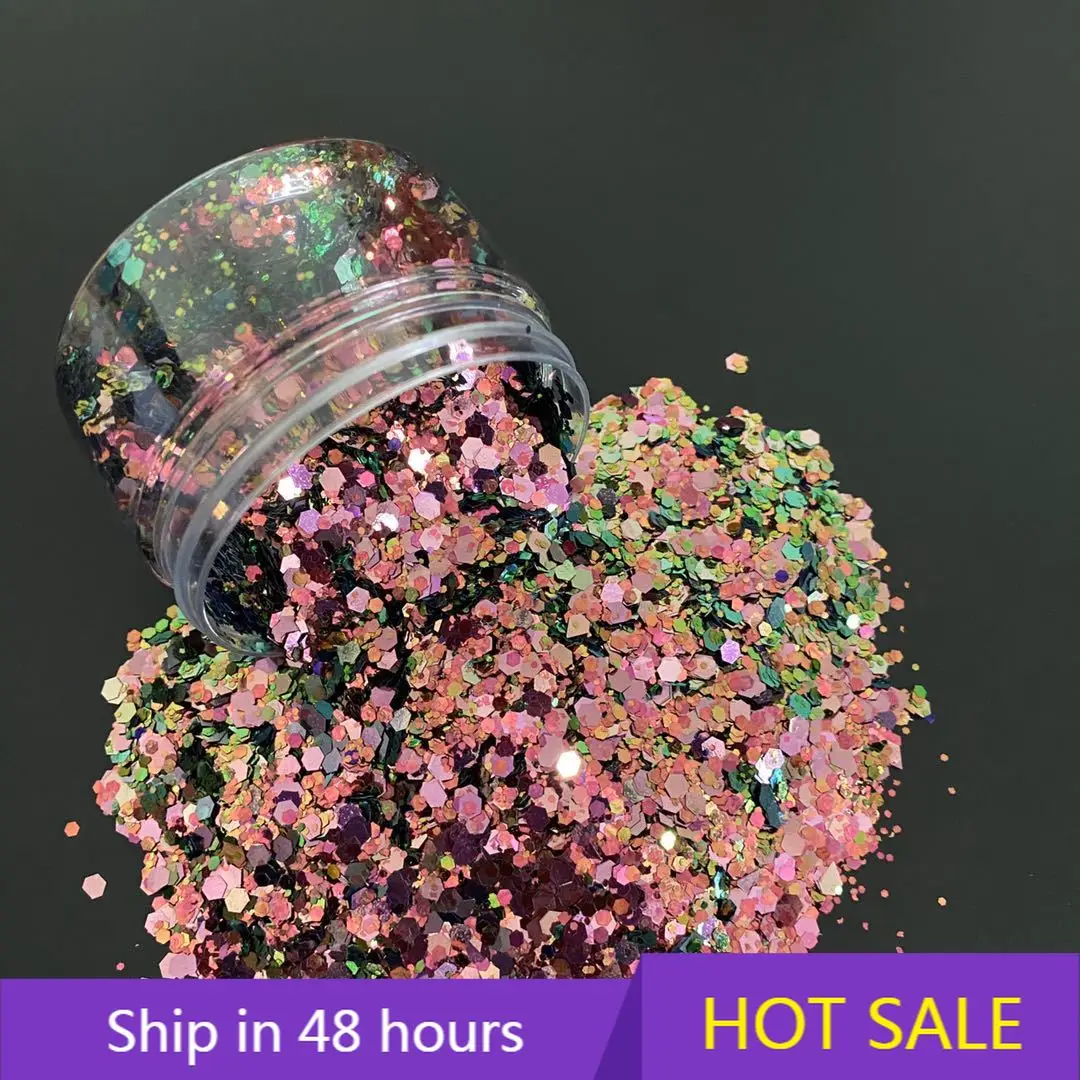 

YTYIN Hot Selling Chunky Mix Chameleon Polyester Nail Glitter Loose Cosmetic Color Shifting Glitter
