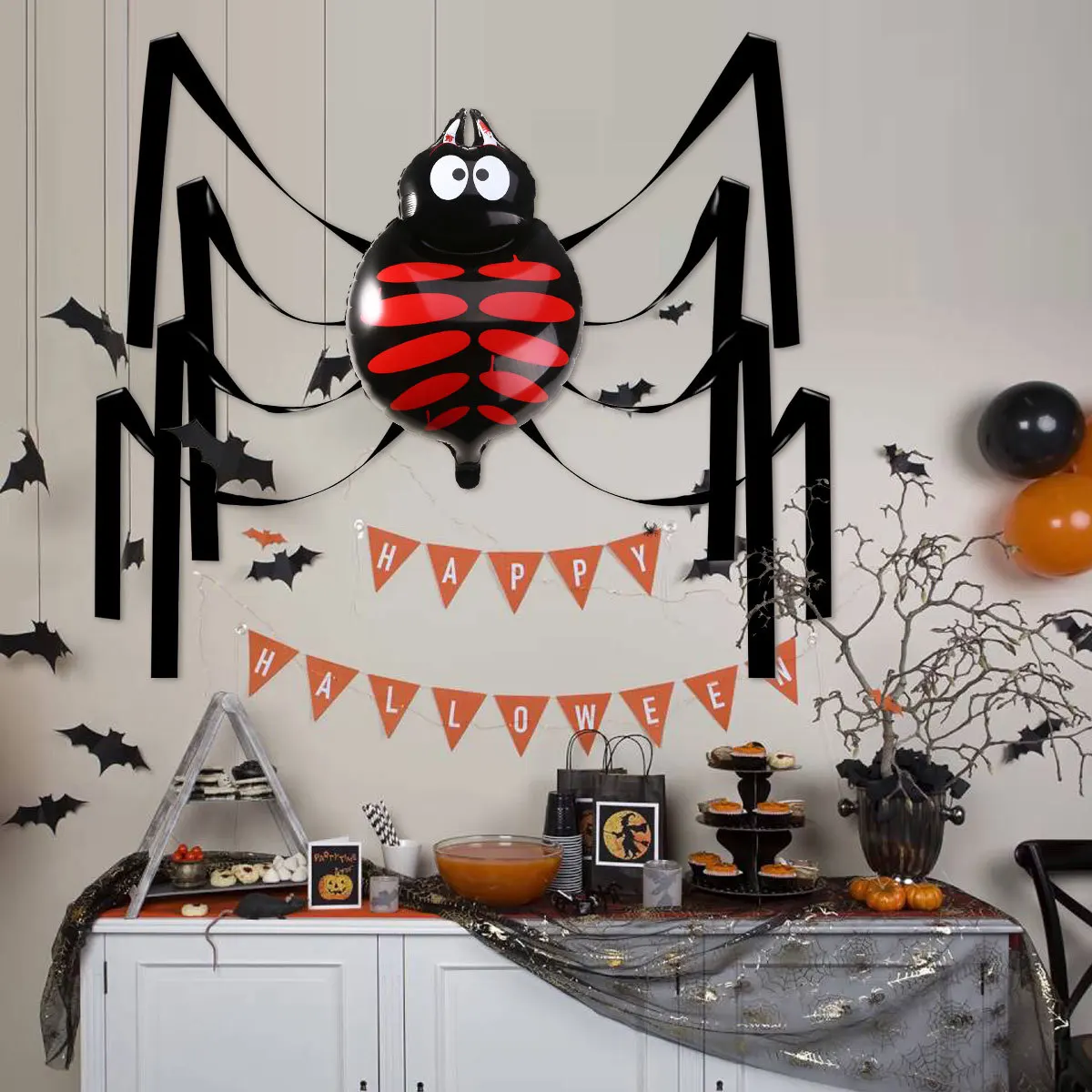 

Halloween Giant Spider Aluminum Film Balloon Premium Mylar Reusable Easy Inflate Deflate Creative Realistic Design Large Room