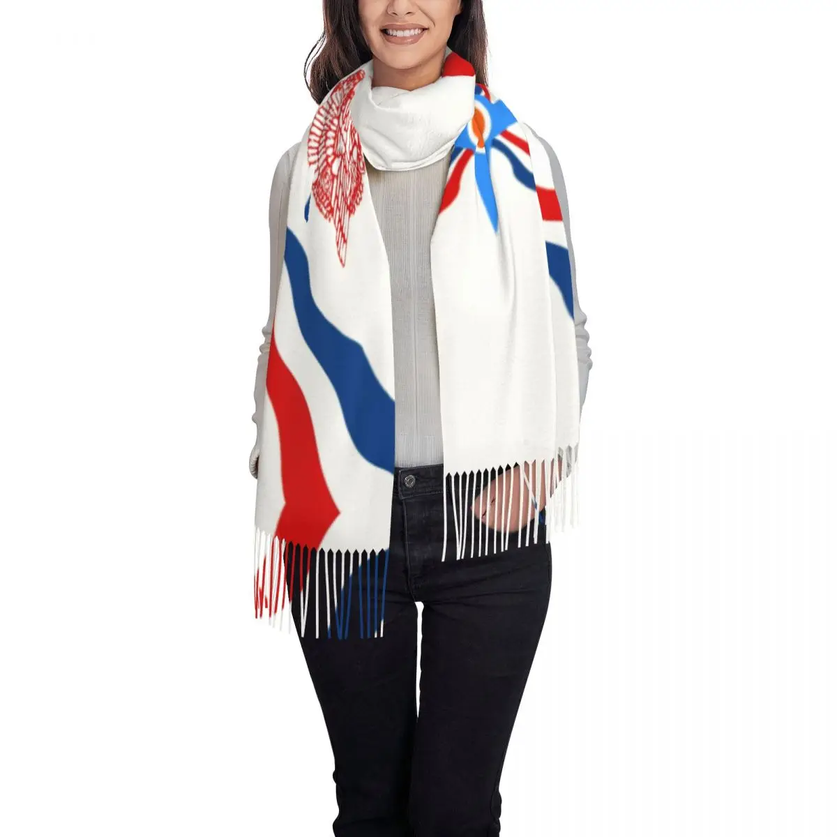 Personalized Printed Assyrian Suryoyo Flag Scarf Women Men Winter Fall Warm Scarves Syriac Aram Shawls Wraps