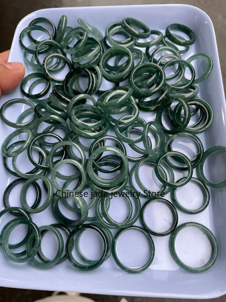Wholesale 10pc Natural Jade Jadeite Carved Aperture Ring Full Ring