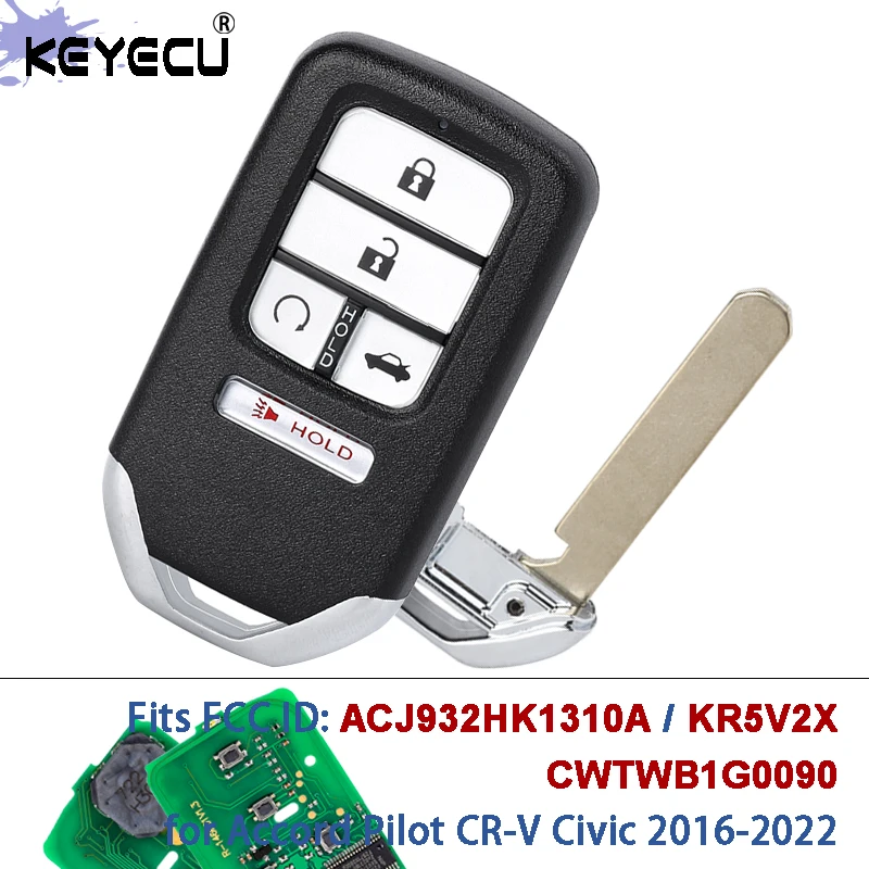 

KEYECU FCC ID: KR5V2X CWTWB1G0090 ACJ932HK1310A 433 МГц ID47 Чип Дистанционный автомобильный брелок для Honda Accord Pilot CR-V Civic 2016-2022