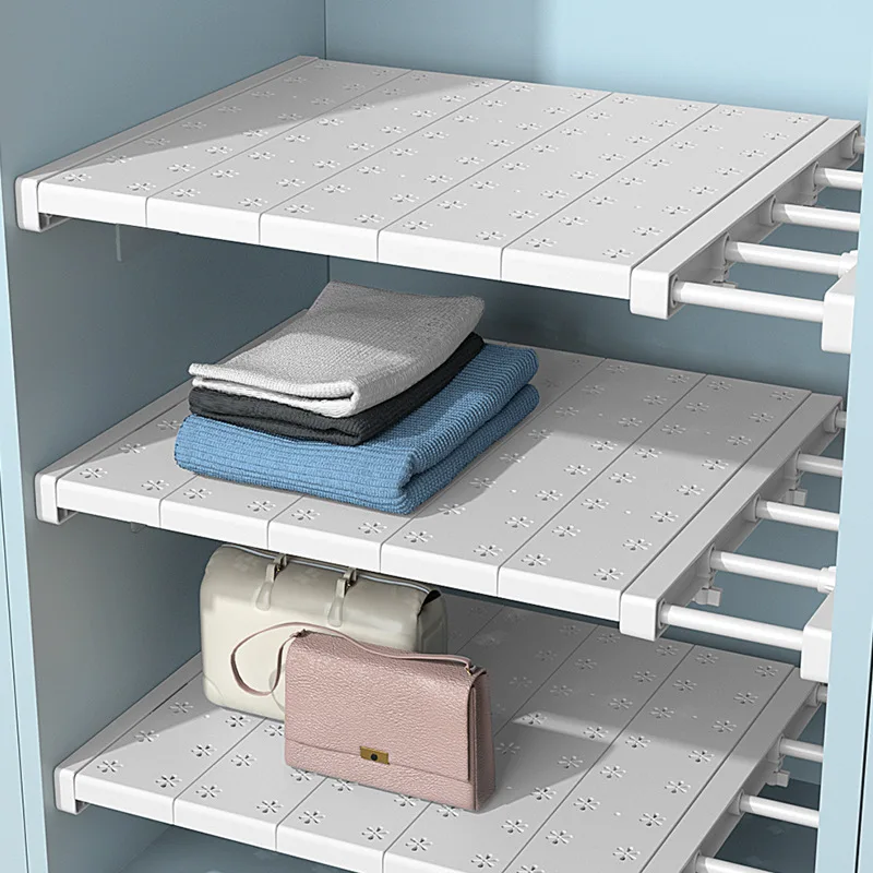 Retractable Storage Partition Board, Nail-Free Installation for Wardrobe, Kitchen Cabinet, Bathroom Shelf