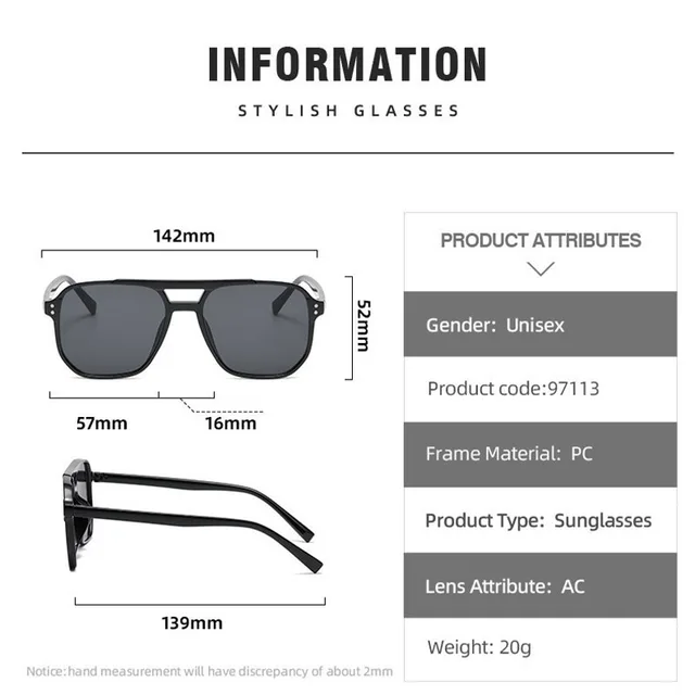 Fashionable Large Frame Retro Sunglasses Double Bridge Rice Nail Design Anti-UV Sun Protection Eyewear for Men Women 2