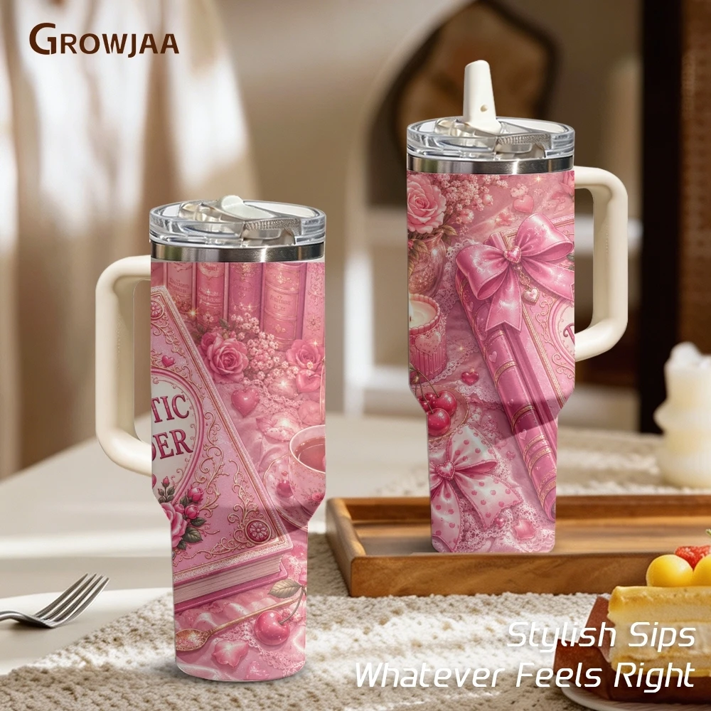 Pink Bookish Girly Book Vacuum Flasks 40oz 3rd Gen Vacuum Insulated Stainless Steel Tumbler Cup with Handle Straw Lid for Gifts