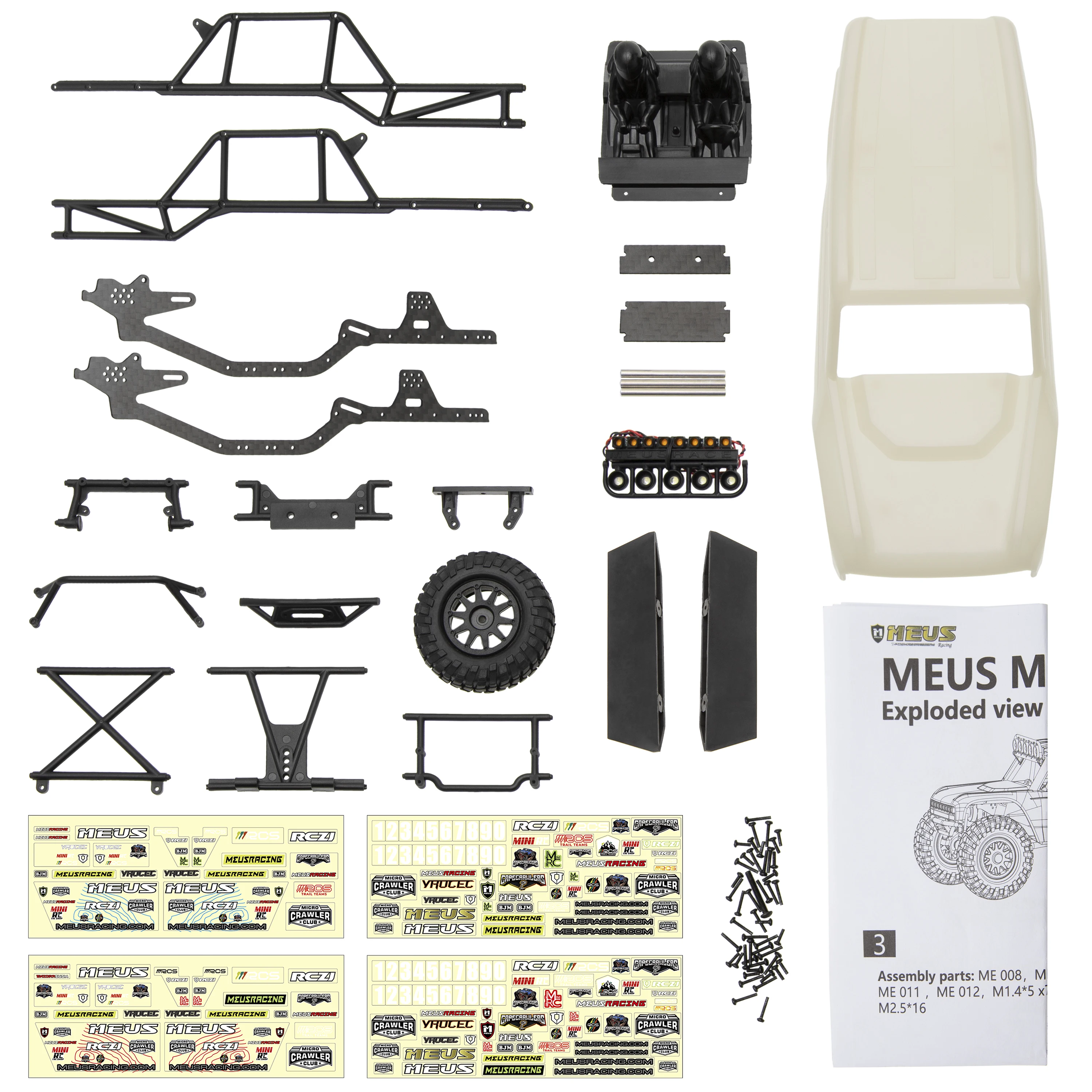 Meusレーシング-軸ボディ、ボディ5.2in、132mm、absおよびナイロン、カーボンファイバーフレーム、scx24、ブロンコデッドボルト、jlu B-17 c10