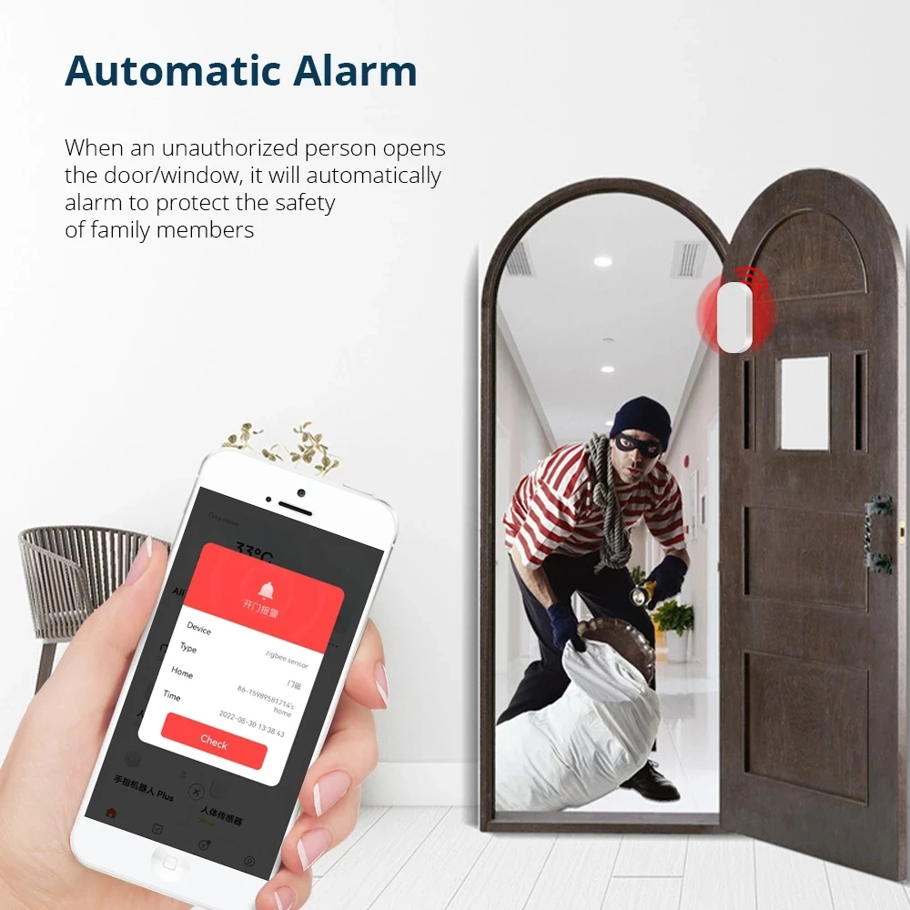 Sensore per porte e finestre Zigbee Tuya Smart Door Open allarmi chiusi protezione di sicurezza Smart Life Control funziona con Alexa zigbe2mqtt