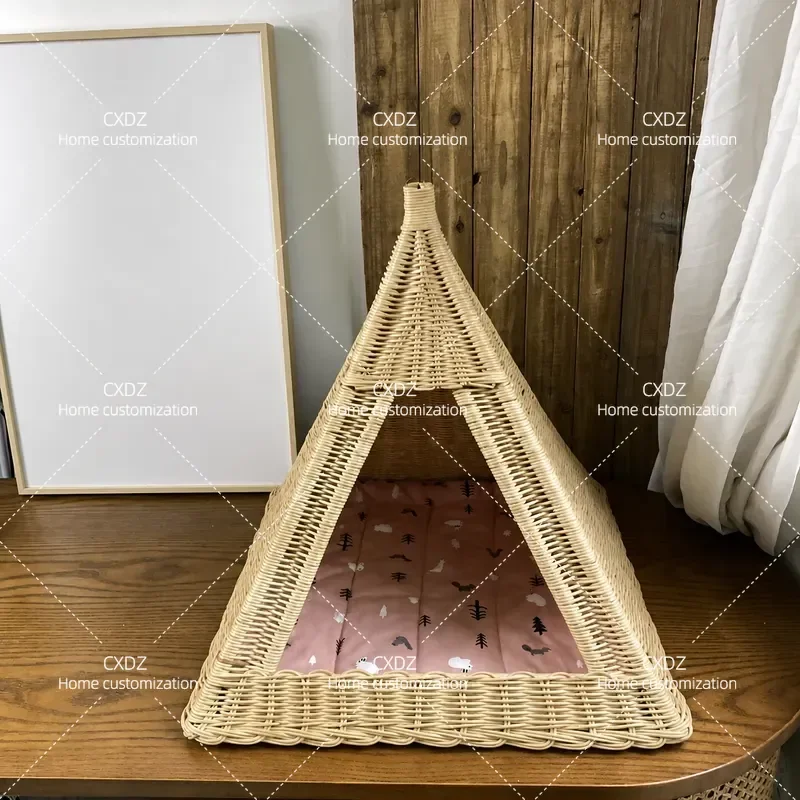 Breathable Rattan Knitted Cat Nest Warm Pet House All Seasons Universal Pet Tent