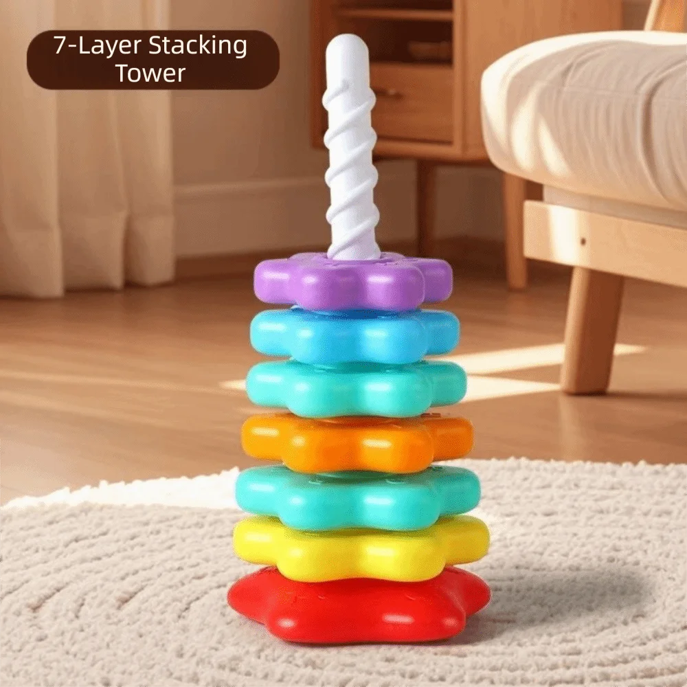 Stacking Puzzle Spinning Stacking Rotating Tower Safety And Environmental Protection Rotating Rainbow Tower Rainbow Colored