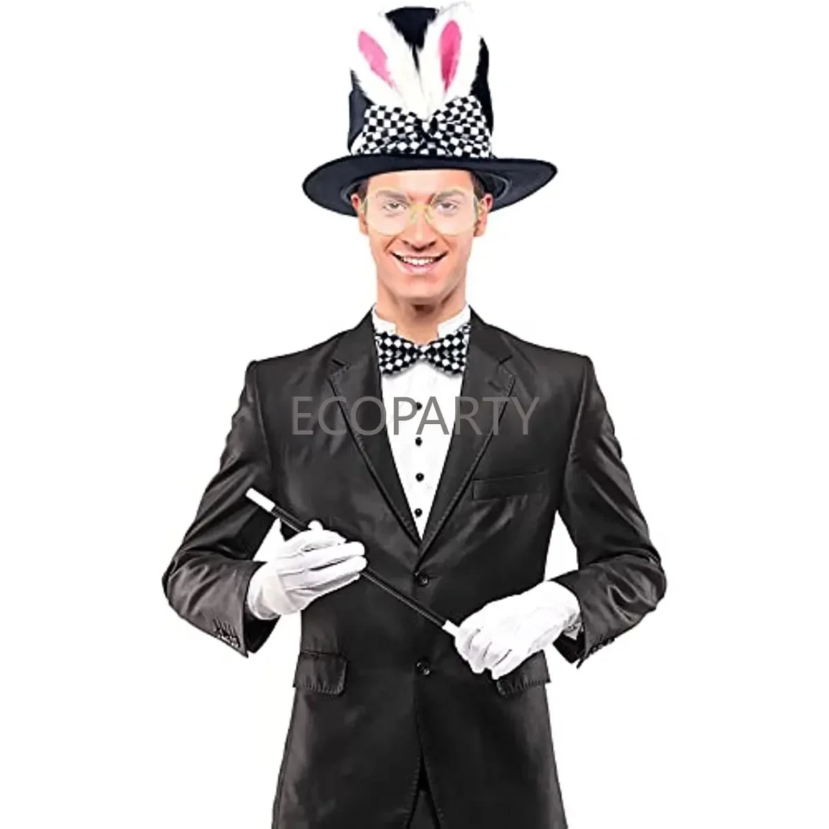 White Rabbit Costume Set Mad Hatter Costume Bunny Ear Top Hat Glasses Bow Tie Gloves for Easter Halloween Costume Accessories 30