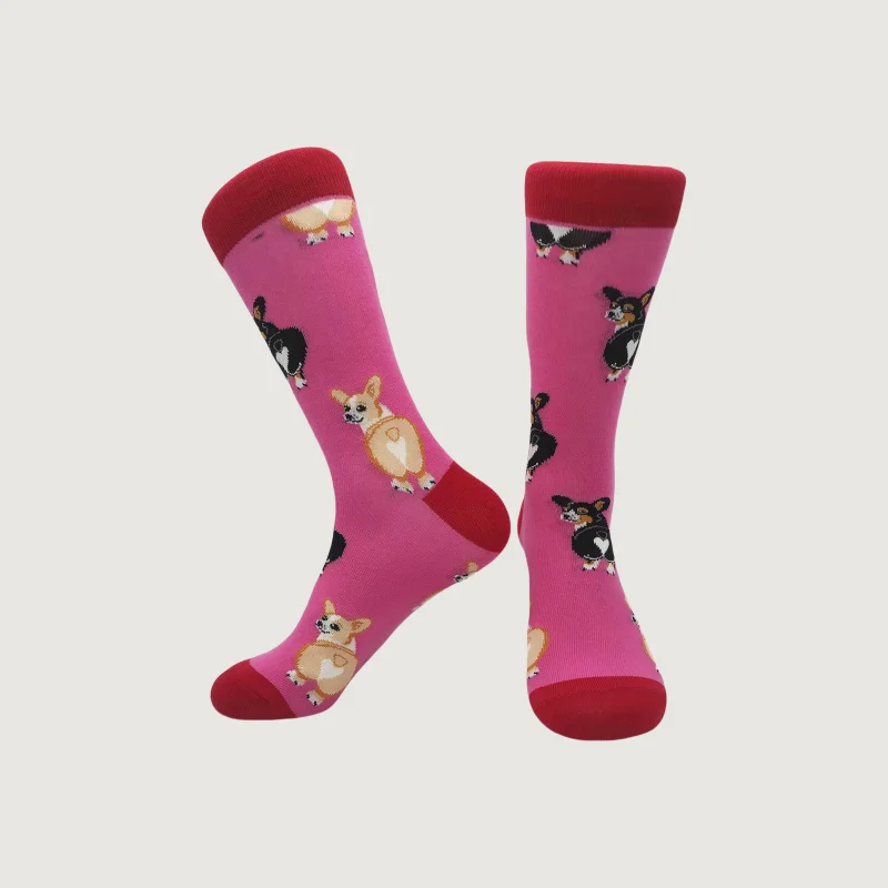 1 par de meias de cano médio femininas com padrão de corgi fofo de desenho animado personalizado para uso diário