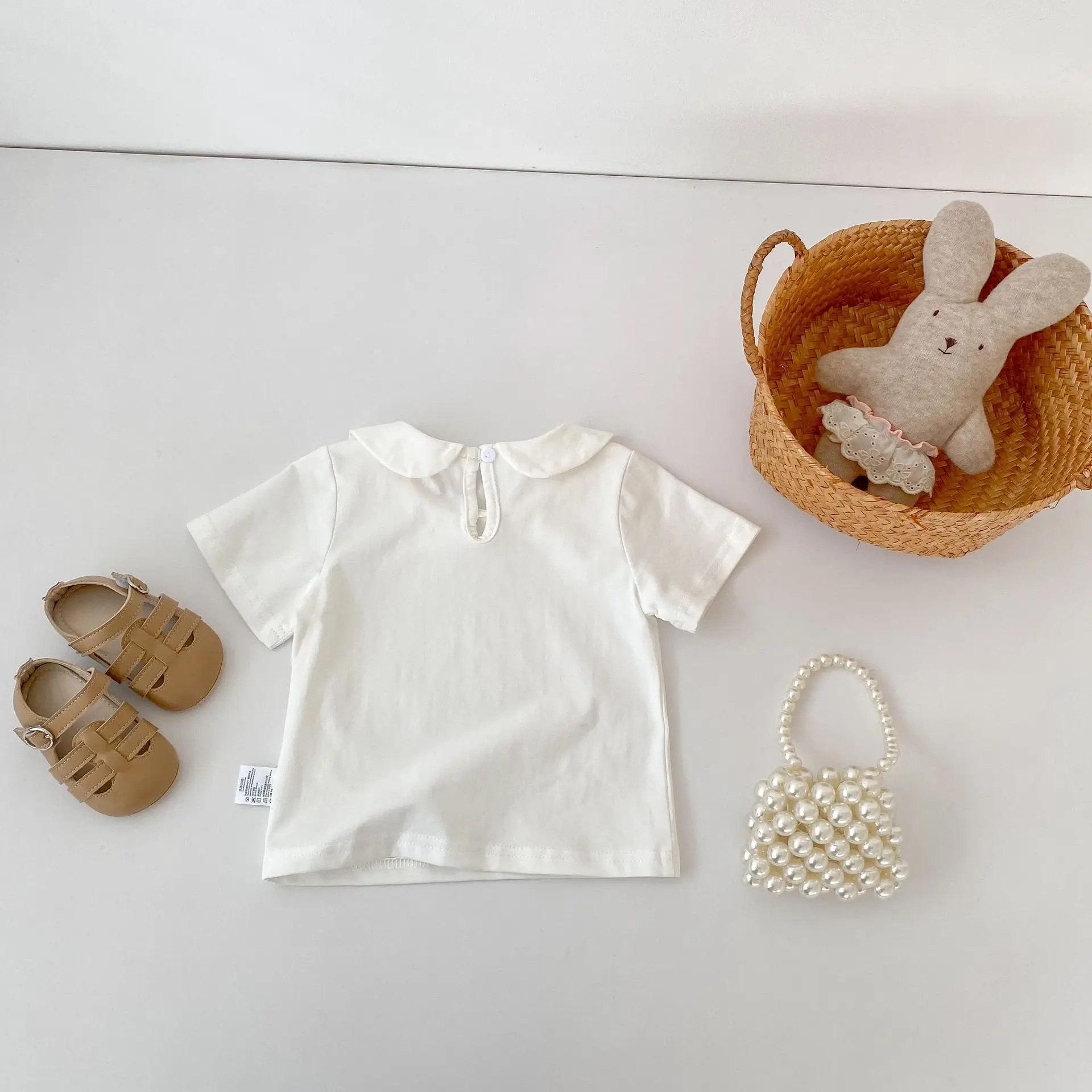 2026 Summer New Baby Girl Short Sleeve Lapel T Shirts Infant Girl Solid Shirts Newborn Girl Blouse Toddler Tops Kids Clothes