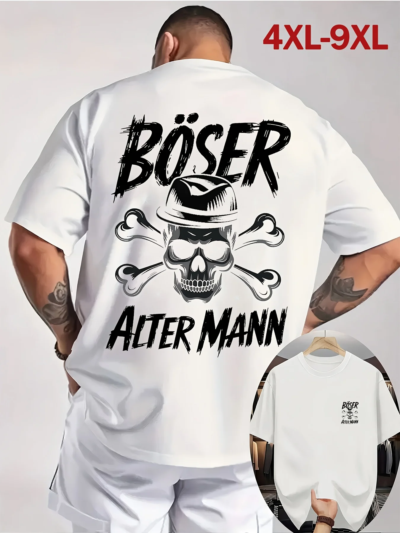 Men's Big Tall Short Sleeve T-Shirt German Street Style Vintage Skull Print Motorcycle Biker Hunting Turkish Suitable Capacities