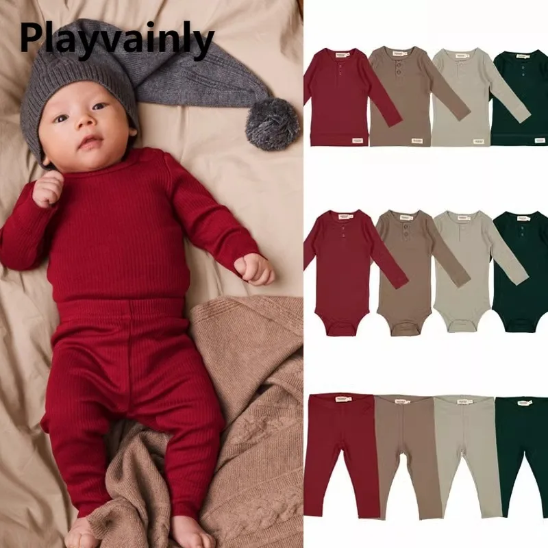 

Комбинезон для новорожденных, весна-осень, красный, зеленый, кофейный, с круглым вырезом, с длинными рукавами, эластичное боди в полоску, одежда для малышей A5296