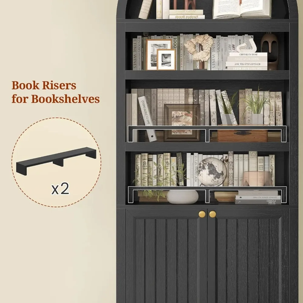 

81" Tall Arched Cabinets,6-Tier Bookshelf ,2 Book Risers&Adjustable Shelves Offering More Storage Space