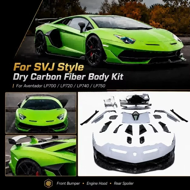 For  Aventador LP700 LP720 LP740 LP750 SVJ Style Dry Carbon Fiber Body Kit Front Bumper Engine Hood Rear Spoiler