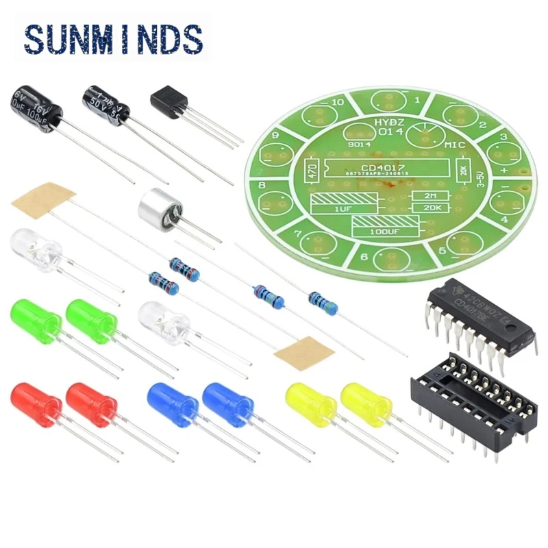 CD4017 التحكم الصوتي الدورية الملونة LED تعميم مجموعة مصابيح المياه DIY ميكروفون التحكم الإلكتروني في الصوت