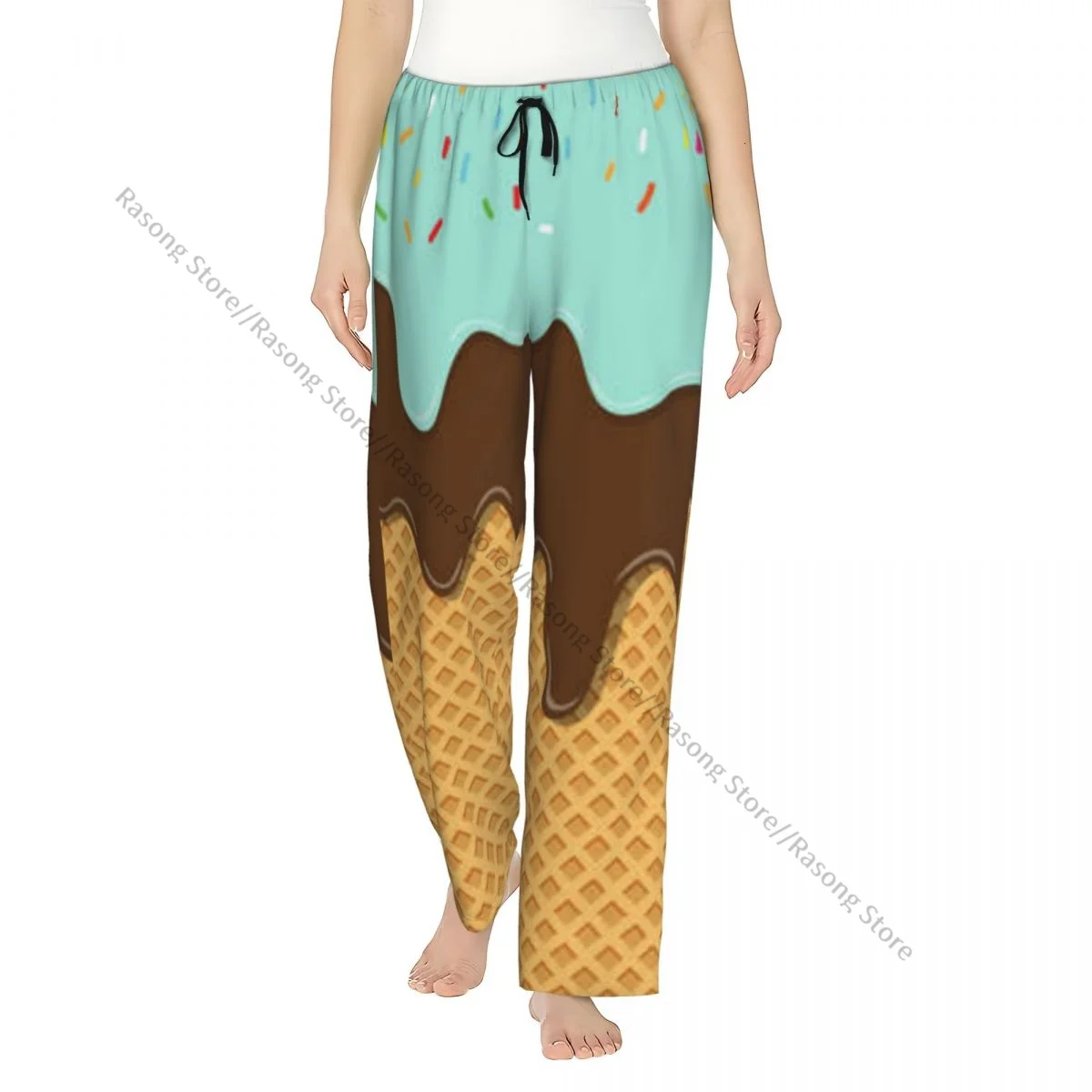 

Women Lounge Pants Soft Sweet Flavor Ice Cream Texture Melted On Wafer Background Pajama Pants Winter Sleepwear