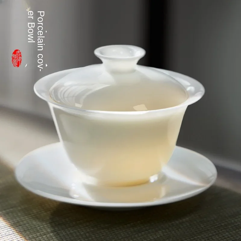 Lid Bowl Tea Cup White Porcelain Single High Grade