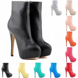 2025 Autumn Short Boots Women Black Red Matte Leather Zipper Fashion Boots Slim Round Toe Platform Ladies High Heels Party Shoes