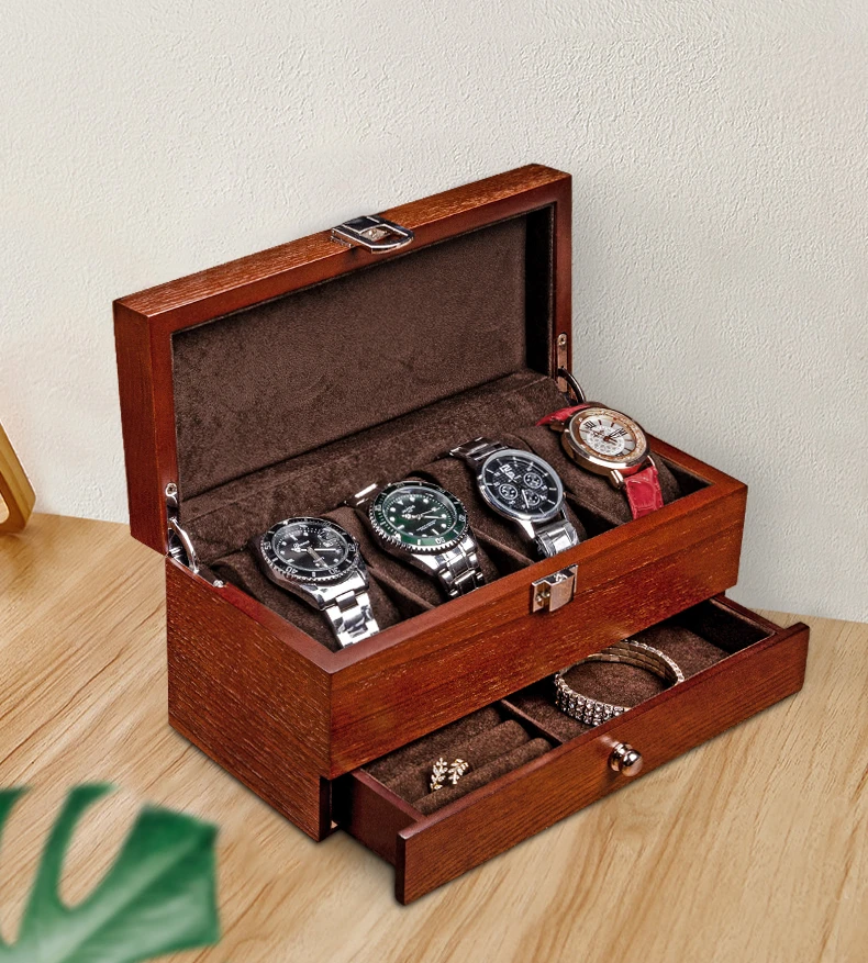 Portagioie in legno a 6 strati, stile vintage, con fodera in velluto, per bracciali, collane, anelli, regalo (colore noce