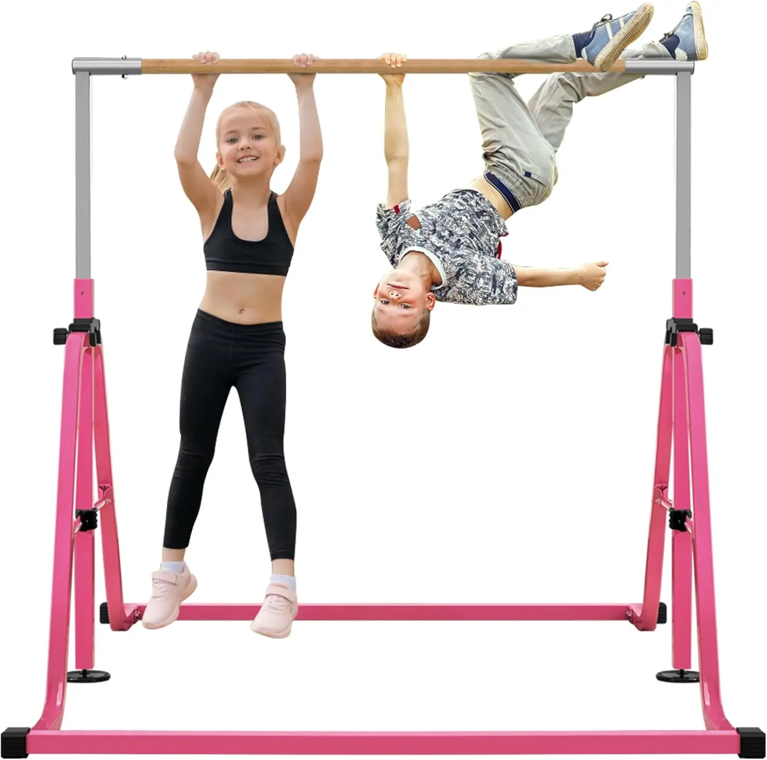 Gymnastics Bar for Kids, 8 Heights Adjustable Easy Folding Gymnastic Training Bar Kids Monkey Horizontal Bars - Max Load 300LBS