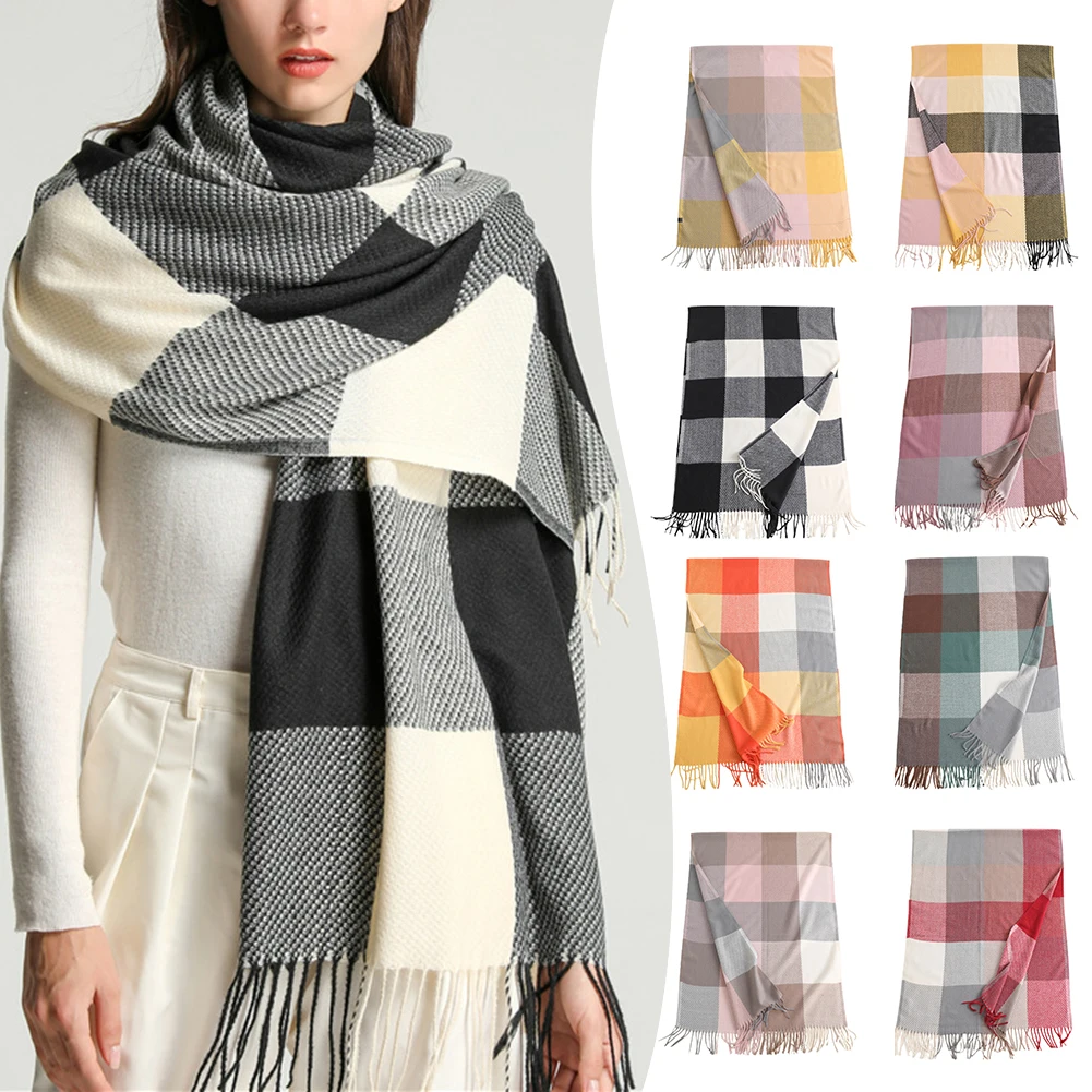 Colorblocking Faux Cashmeres Scarf Casual Fashion  Comfortable  Winter Warm Plaid Scarf For Student adult Shawl Festival Gift