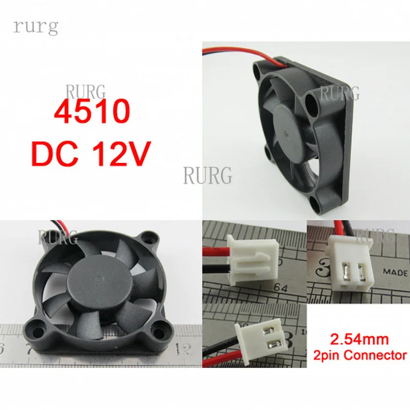 R+ 1-piece brushless DC cooling fan, 45x45x10 mm, 4510, 7 blades, 12V, 2-pin, 2.54 connector