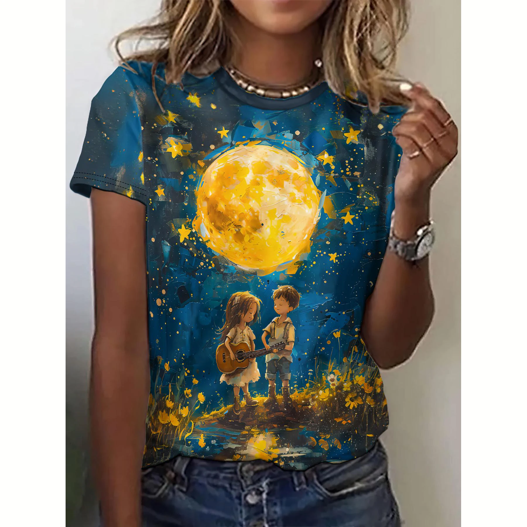 

Cartoon Girl Print Women's T-Shirt Summer Casual Daily Outdoor Activity Tees Fashionable Art Style Creative Loose Round Neck Top