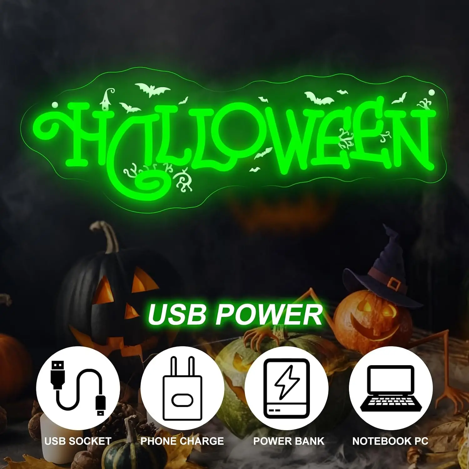 Halloween Bat Neon Sign USB LED Neon Light,Halloween Party Home Bar Haunted House Holiday Bedroom Decoration Gift Night Light