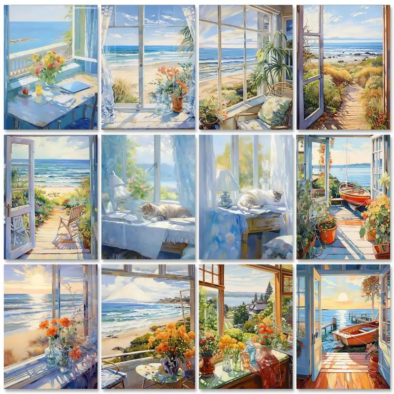 

GATYZTORY Paint By Number Kits Landscape House Seaside Handpainted Picture By Numbers Town On Canvas Home Decor DIY Gift