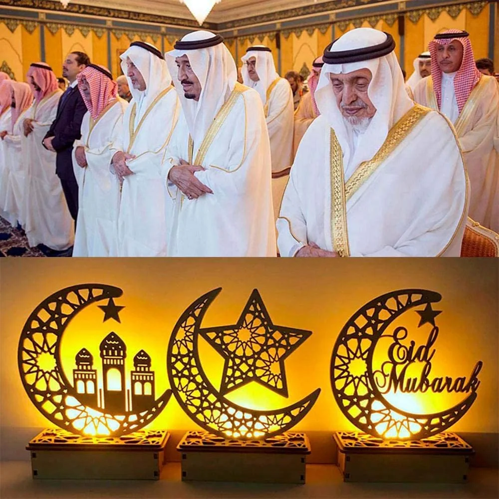 Wooden Led Light Palace Eid Mubarak Decor Ramadan Decoration Muslim Craft Supplies Ramadan Decoration Home Party Decor-A