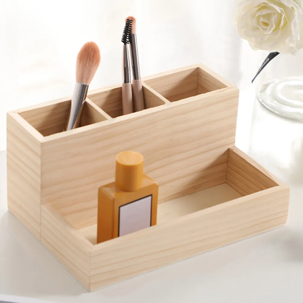 Solid Wood Cosmetics Organizer Compact Desktop Storage Box for Makeup Tools Jewelry Earrings Rings Necklaces Creams Lotions