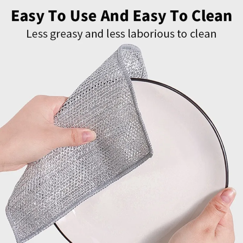 Thickened Steel Wire Cleaning Cloth Double Sided Silver Wire Cleaning Cloth Non-Scratch Mesh Dishrag Washing Rags Kitchen Towel