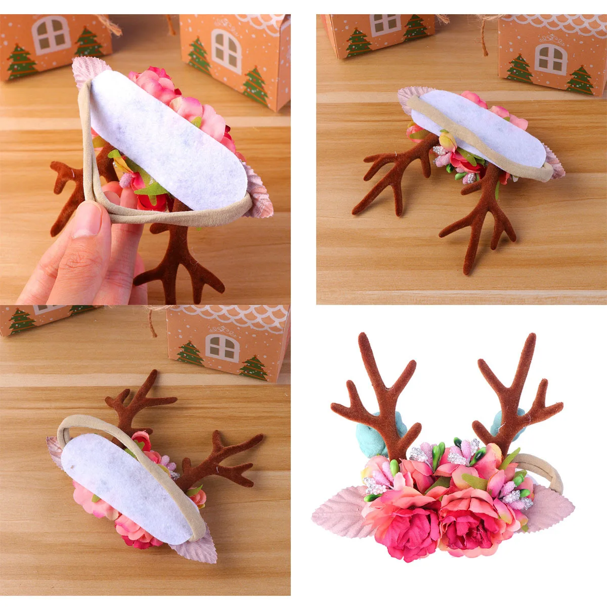 

Christmas Antler Shape Headband Pink Soft Elastic Baby Girls Hair Band Lovely Flower Hoops Headdress Wedding Party Decoration
