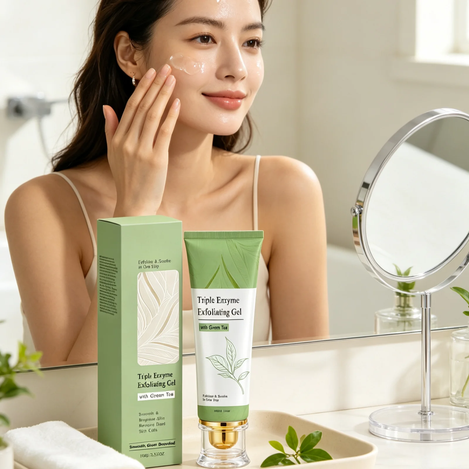 Green Tea Triple Enzyme Exfoliating Gel Dissolve Remove Dead Skin Smooth Brighten Skin Enhance Transparency Facial Cleansing Gel