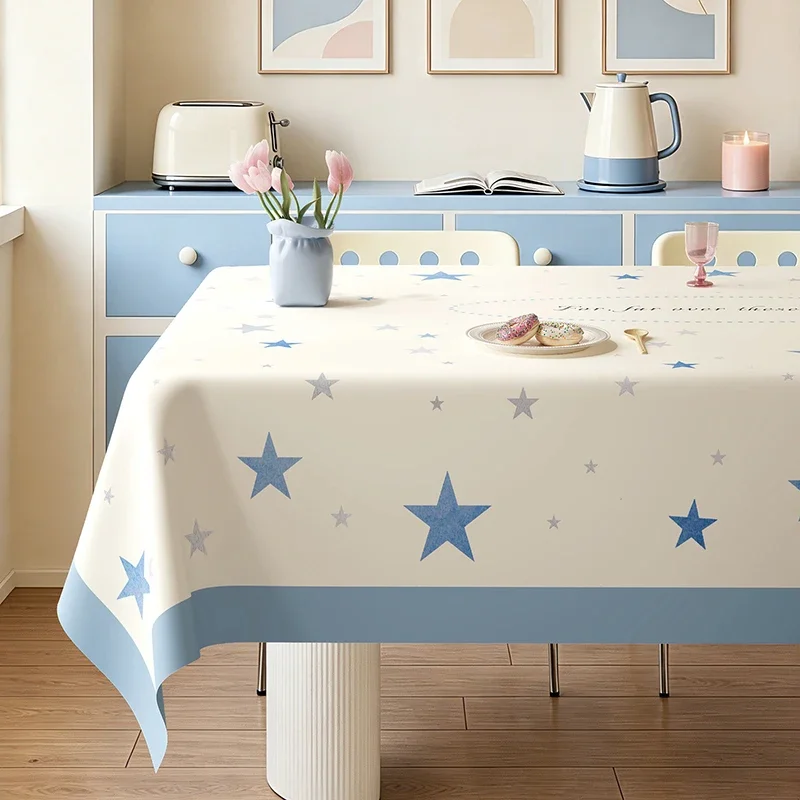 Blue Ins Style Waterproof Star Tablecloth Pvc Oil-Proof Washless Table Mats for Dining Holiday Party Banquet Living Room Decor
