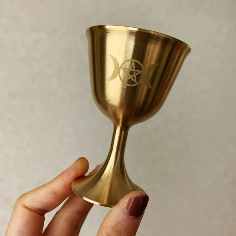 Ritual Cup Altar Goblet Wicca Gold Plating Brass Ceremony Moon Divination Astrological Tool Board Game Witchcraft Prop Supplies