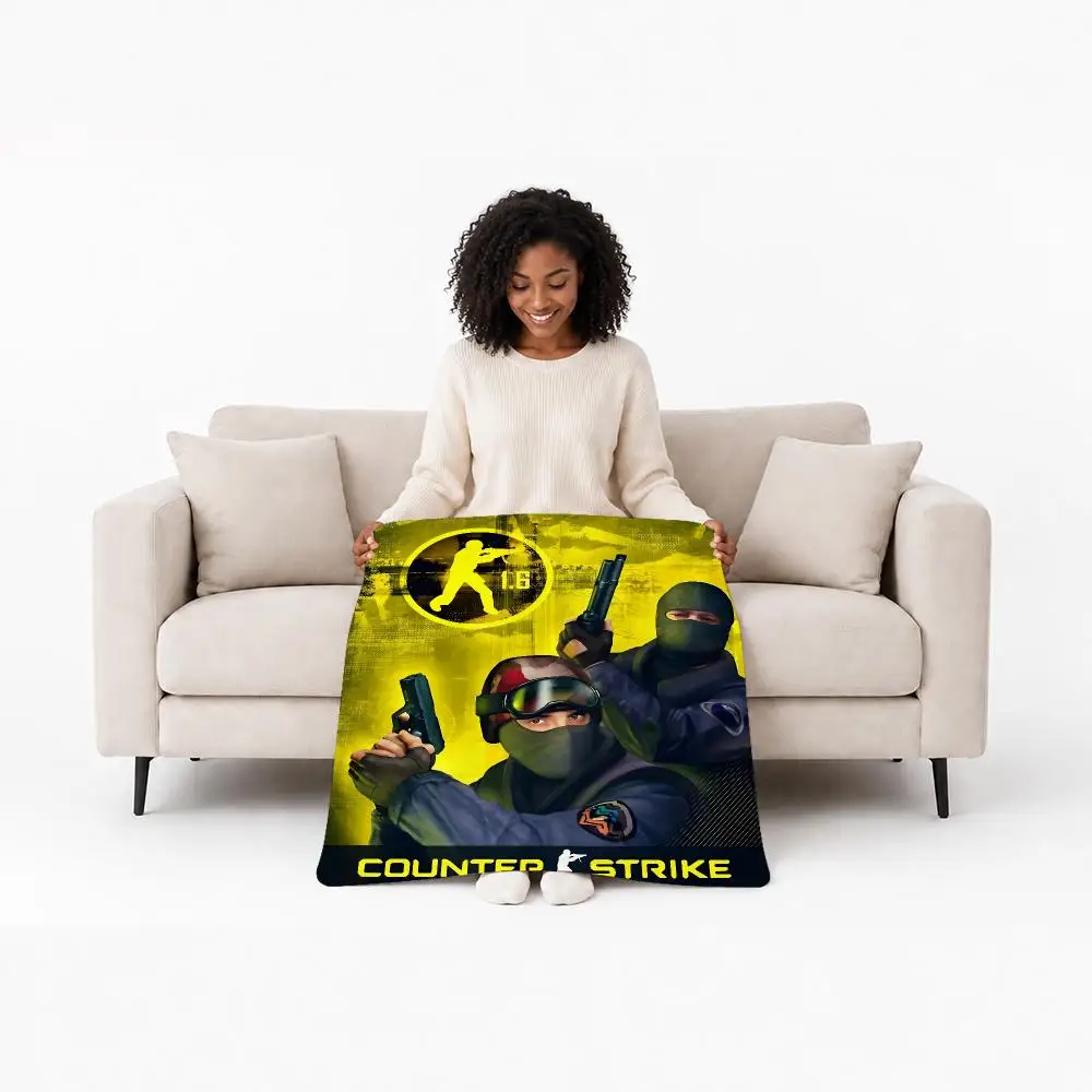 Trending Game Counter-Strike 2 Throw Custom Printed Flannel Fleece Blanket for Sofa Bed Office Travel & Camping