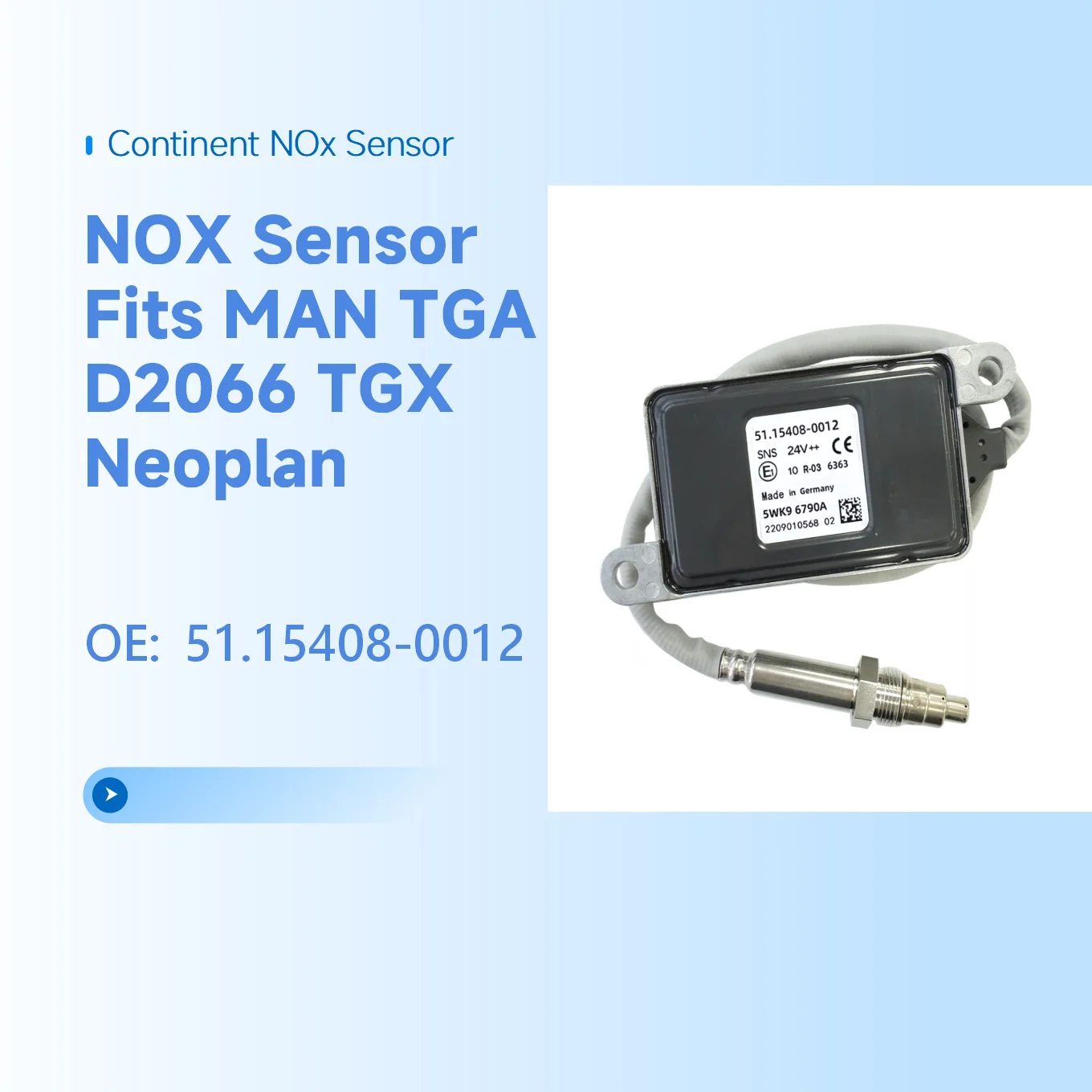 NOx Sensor Fits MAN TGA D2066 TGX Neoplan New Nitrogen Oxygen Sensor OE 51.15408-0012 51154080012