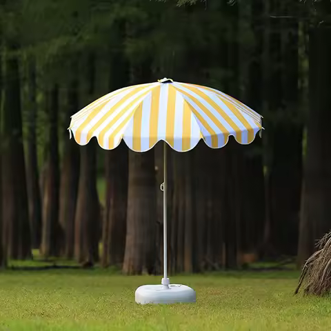 Garden Umbrella Yellow and White Striped Rainproof Portable Lightweight Patio Parasol for Deck Travel Balcony Camping Patio