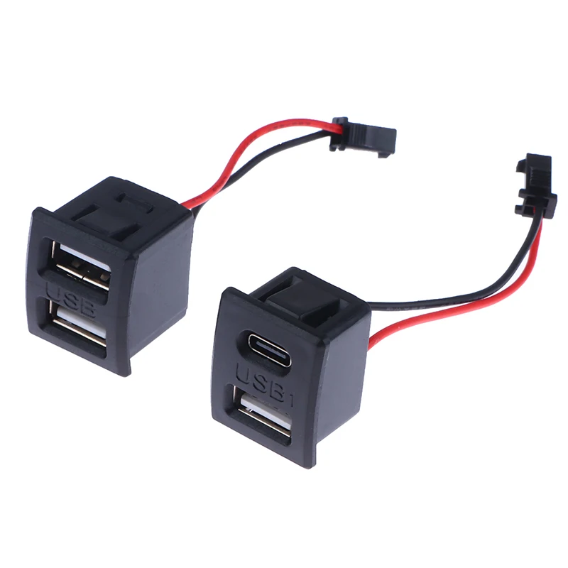 1PC USB Female Base Type-C Black Double-Layer Socket USB A Female Lamp Charging Socket Power Socket With Cable Connector