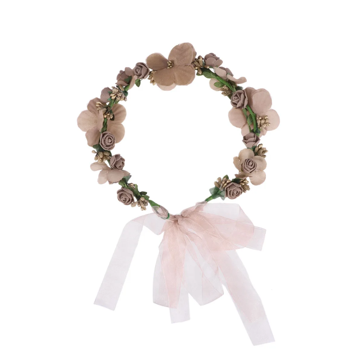 

Simulated Flower Headpiece Floral Wreath For Bridal Bridesmaid Wedding Party Festival Hair Accessory Crown Wrist Band